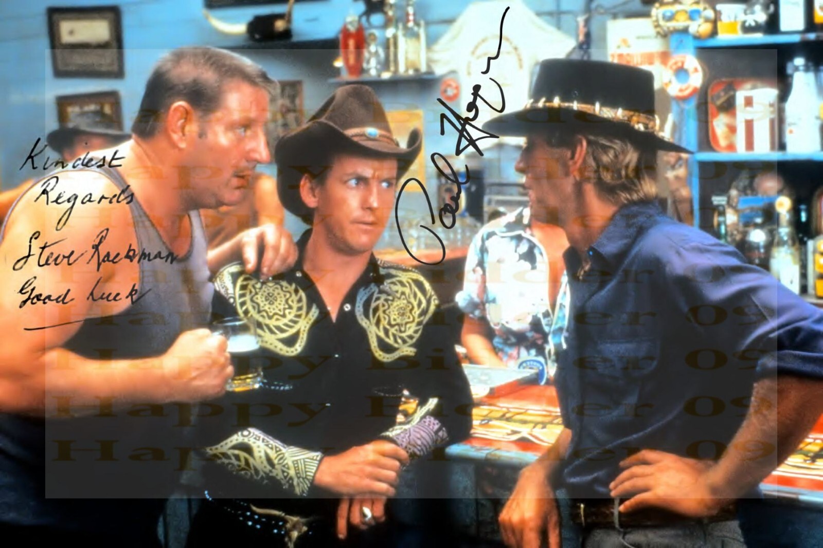Crocodile Dundee Bar scene Steve Rackman (Donk) Paul Hogan 6x4 Signed