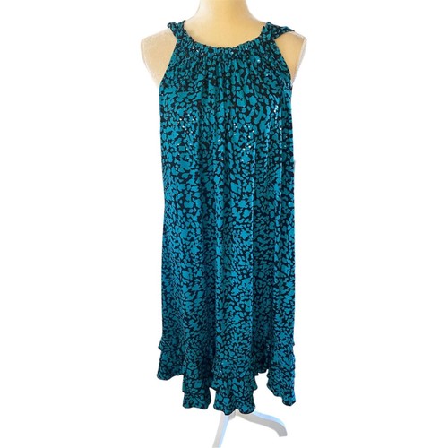 Collection Dressbarn Animal Print Sequins halter dress ruffled hem size 18 New - Picture 3 of 9