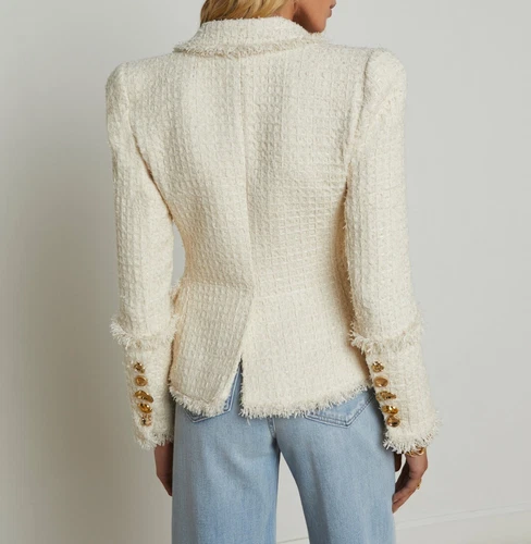 Women L'AGENCE Collared One Button Tweed Coat Top - Picture 3 of 10