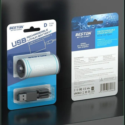 1,5v D Zelle LR20 4000mAh Lithium Li-Ion Akku Wiederaufladbar per USB
