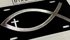 Engraved Christian Fish With Cross Car Tag Aluminum Vanity License Plate Gift