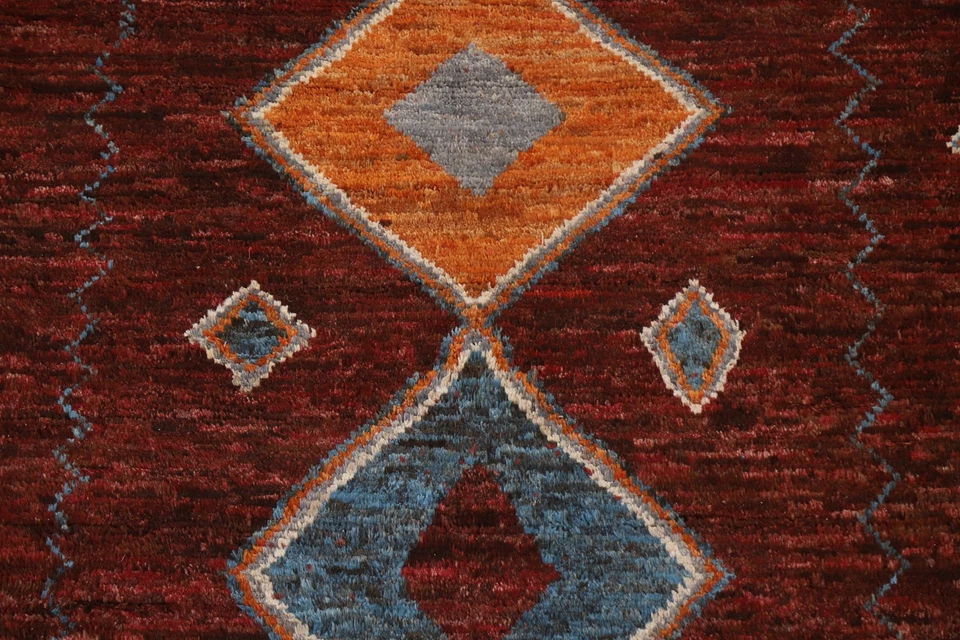 Nomadic Moroccan Geometric Oriental Area Rug 7x10 ft Wool Handmade Tribal Carpet - Image 4 of 4