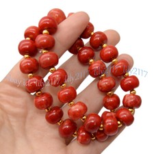 Natural Red Coral Irregular Rondelle Gemstone Beads Elastic Bracelet 7.5 inches