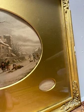 LEBLOND OVAL PRINT "SNOWBALLING" - ORIGINAL GILT FRAME - UNDER GLASS