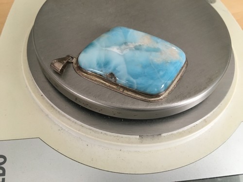 HUGE BIG 40g Vtg Necklace Pendant MARKED JAMBASA 925 STERLING SILVER Larimar - Afbeelding 5 van 8