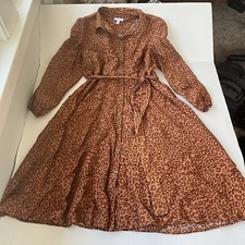 Nine West Orange, brown leopard print button down front dress, size XL, animal