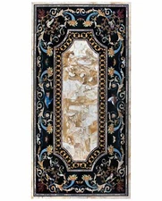 4'x2' Inlay black Marble Table Top Work Pietra Dura Dining Coffee Center Decor