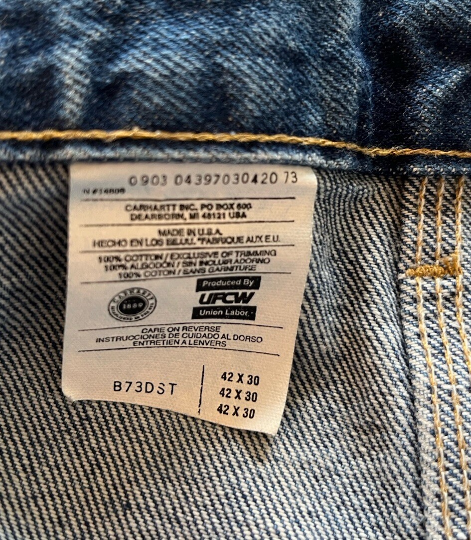 Carhartt Double Knee Jeans Mens 42X30 Blue Denim Utility American