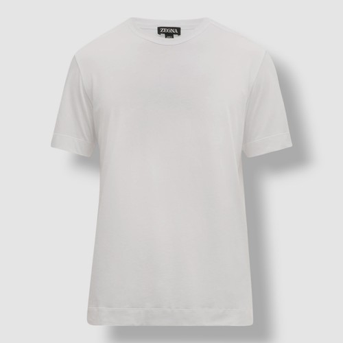 Zegna Men's White Cotton Short-Sleeve Tee Modal Crew-Neck T-Shirt Size M - Picture 2 of 3