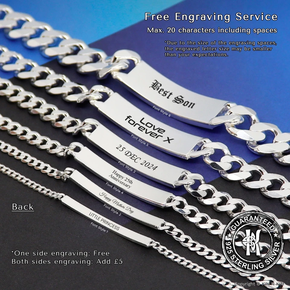 Quality Sterling Silver ID Bracelet, Personalised Gift for Men, Women, Kids - Image 3 of 4