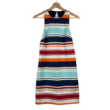 ZARA TRAFALUC MULTICOLOR STRIPED SLEEVELESS A LINE SHIFT DRESS XS NWOT