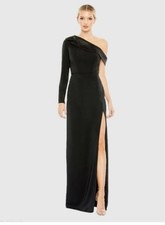 Ieena For Mac Duggal One Shoulder Black Crepe Gown Side Slit Backless