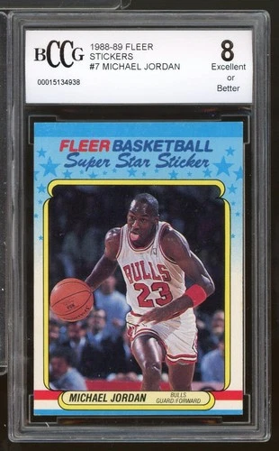 1988-89 Fleer Stickers #7 Michael Jordan Card BGS BCCG 8 Excellent+