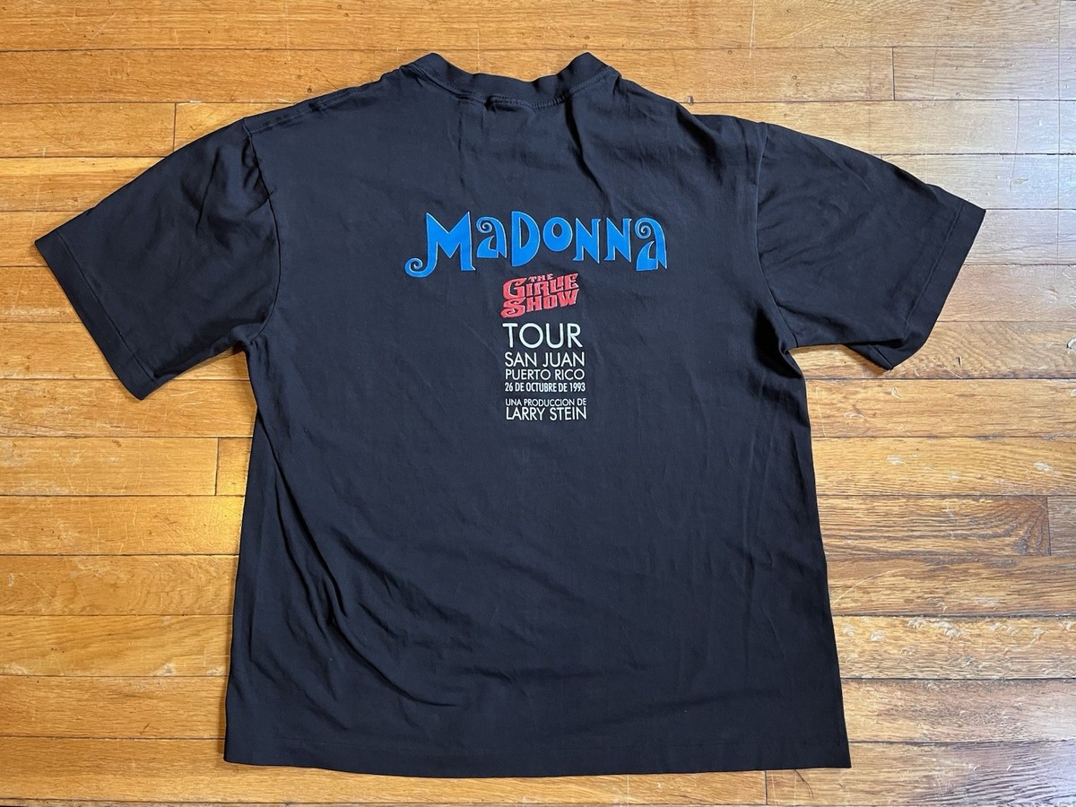 VINTAGE Madonna Girlie Show Tour Shirt Men's L Black Puerto Rico