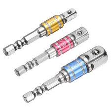 3pcs 1/4" 3/8" 1/2" Bright Impact Driver Socket Adapter Extension Set Silver