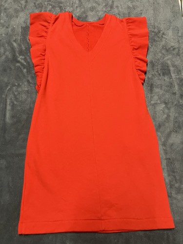 MSGM Milano Dress Woman’s Sz M Red Sweatshirt Dress Ruffle Sleeves Pockets - Picture 12 of 13