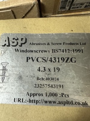 4,3 x 19 mm Edelstahl Anti Rost Schrauben Packung 1000 Stück UPVC Fensterschrauben