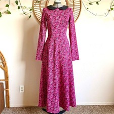 1970s Psychedelic Print Maxi Dress Peter Pan Collar Long Sleeve Vintage