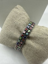 Southwestern cuff bracelet 925 Sterling silver multi-color stone mosaic 6