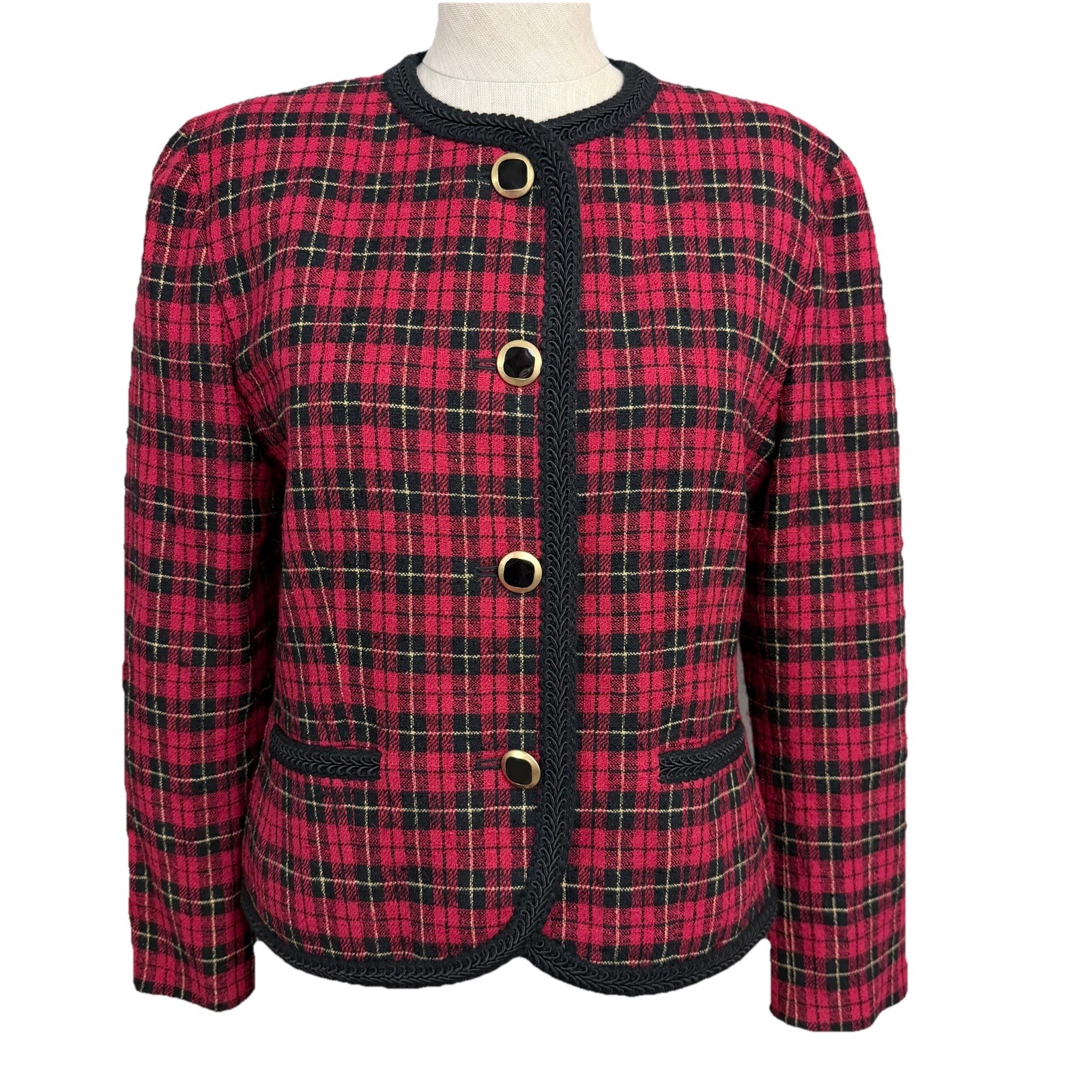 Pendleton Petite Wool Plaid Jacket Red Black Gold… - image 1