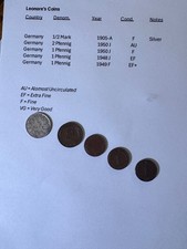 German Lot of 5 coins; 1905-A, 1950-J, 1950-J... 1/2 Mark, Pfennig denom. Estate