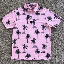 Bad Birdie Polo Shirt Men Size Small Black Palms All Over Print Performance Golf