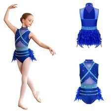 Girls Bodysuit Rhinestones Gymnastics Color Block Leotard Dance Costume Stage
