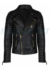 Men's Genuine Lambskin Quilted Leather Motorcycle Jacket Slim fit Biker Jacket