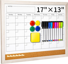 Dry Erase Calendar Whiteboard for Wall - 17X13 Inch Magnetic Whiteboard, Reusabl