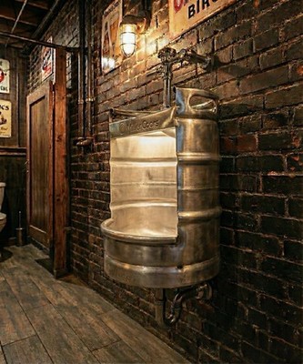 Beer Keg Urinal   Branded Edition-with Manual Push Flush Valve   Complete Set