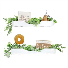 White Enamel Tray Floating Shelves, Rustic Farmhouse Style for Bathroom/Home