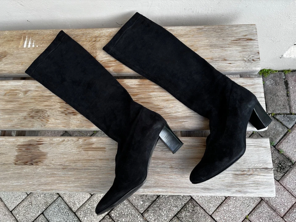 Robert Clergerie Passacy Black Stretch Suede Knee High Boots 8.5B France - Image 3 of 4