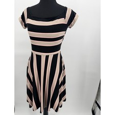 LOFT Outlet Striped Dress Women SP Black Pink Good Cutout Back Fit Flare
