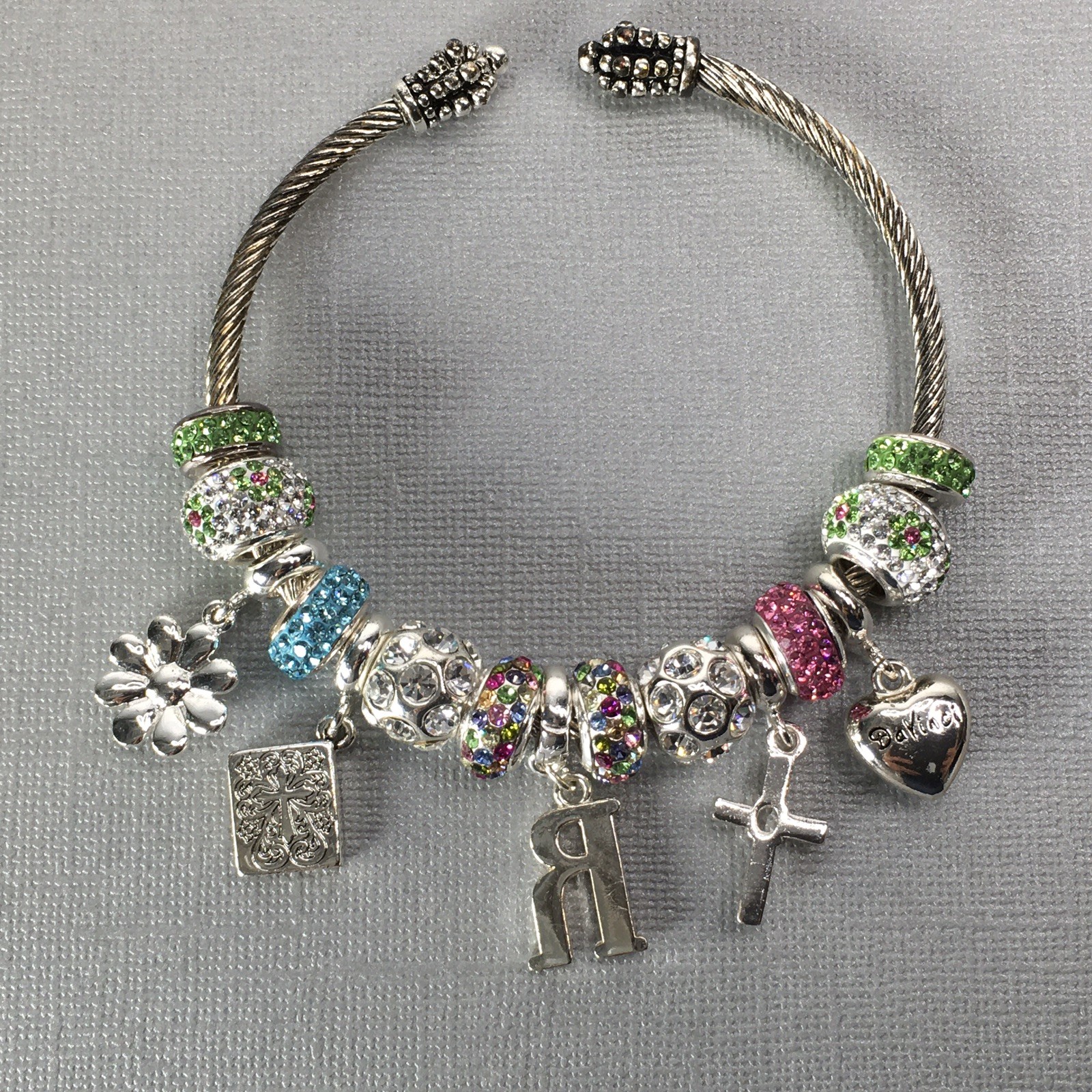 Silver Toned Wire Cable Bangle Bracelet Colorful … - image 17