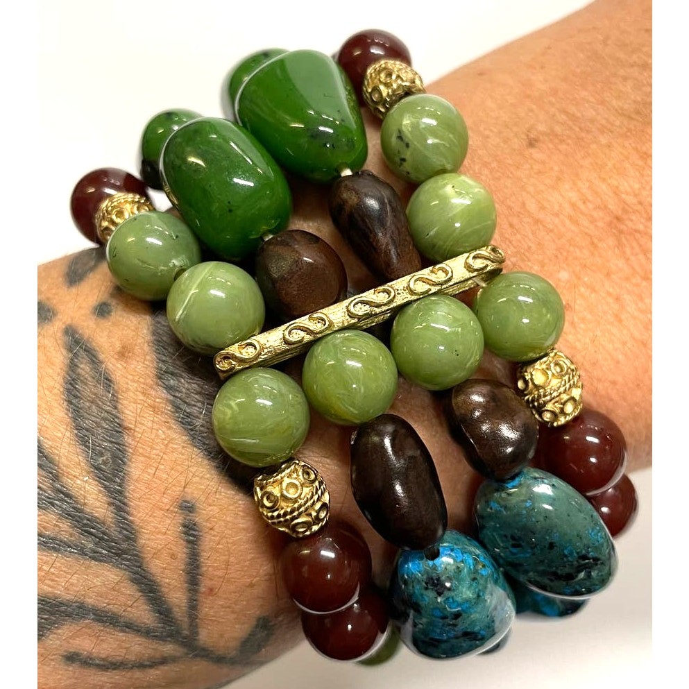 Quad Layered Jadeite Multi Colored Earthling Bead… - image 2