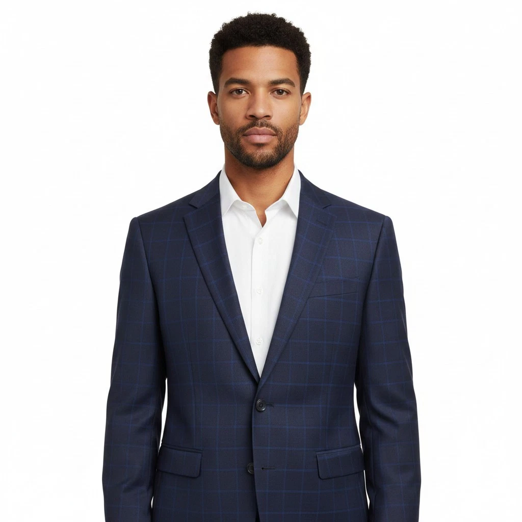 Bar Iii Mens Skinny fit Suit Jacket Blazer 40 L Navy Blue Plaid Stretch Wool