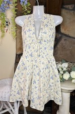 Blashe Charlotte XL Ivory Blue Floral V-Neck Sleeveless Mini Dress Tie Accent