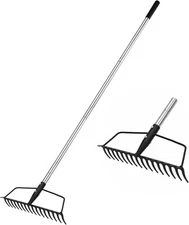 Garden Rake, Metal Sturdy and Heavy Duty 16-Tine Bow Rake BLACK 