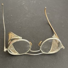 VTG PAIR WILLSON 3  23 SAFTEY GLASSES SIDE SHIELDS STEAM PUNK ROUND WIRE RIMS