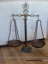 Vintage Large Brass Metal Balance Scale Mounted Stone Base