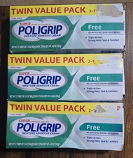 New 6-Pack Super Poligrip Zinc Free Denture & Partials Adhesive Cream, 2.4 oz.