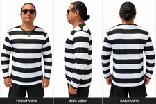 Men's Prison Stripe Moisture Wicking Motorcycle Long Sleeve Shirt