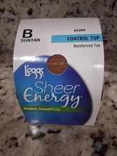 Vintage Leggs Pantyhose  -  Sheer Energy Control Top Sheer Toe, Size B Suntan