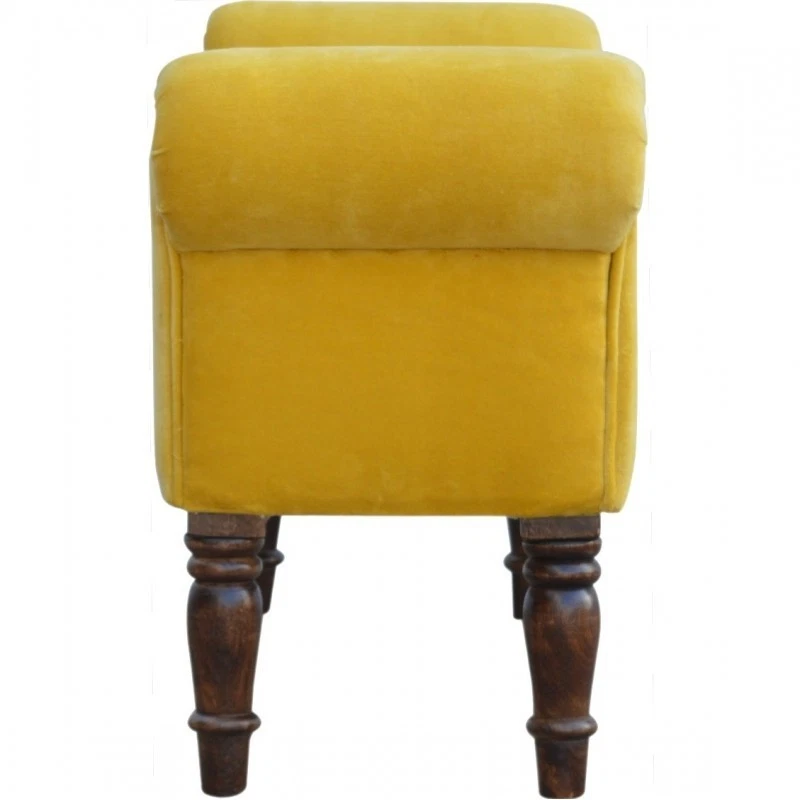 Velvet Upholstered Bedroom Bench Mustard Hardwood - Image 2 of 4