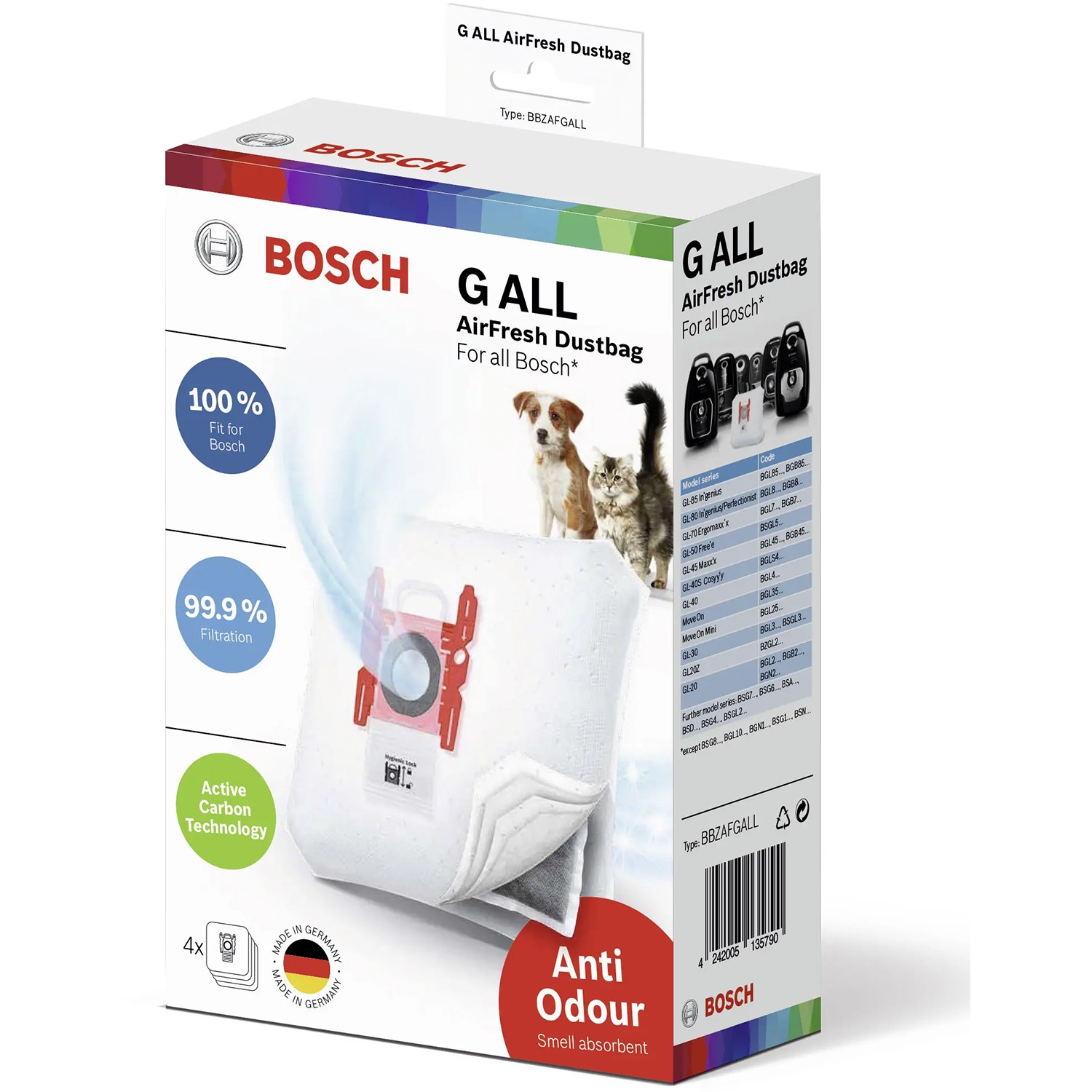 Bosch AirFresh GALL SMS Microfibre Vacuum Bags 4 Pack BGL 17002915
