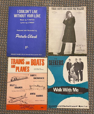 4 x 60er Jahre NOTEN Petula Clark, Seekers, Nancy Sinatra, Züge Boote Flugzeuge