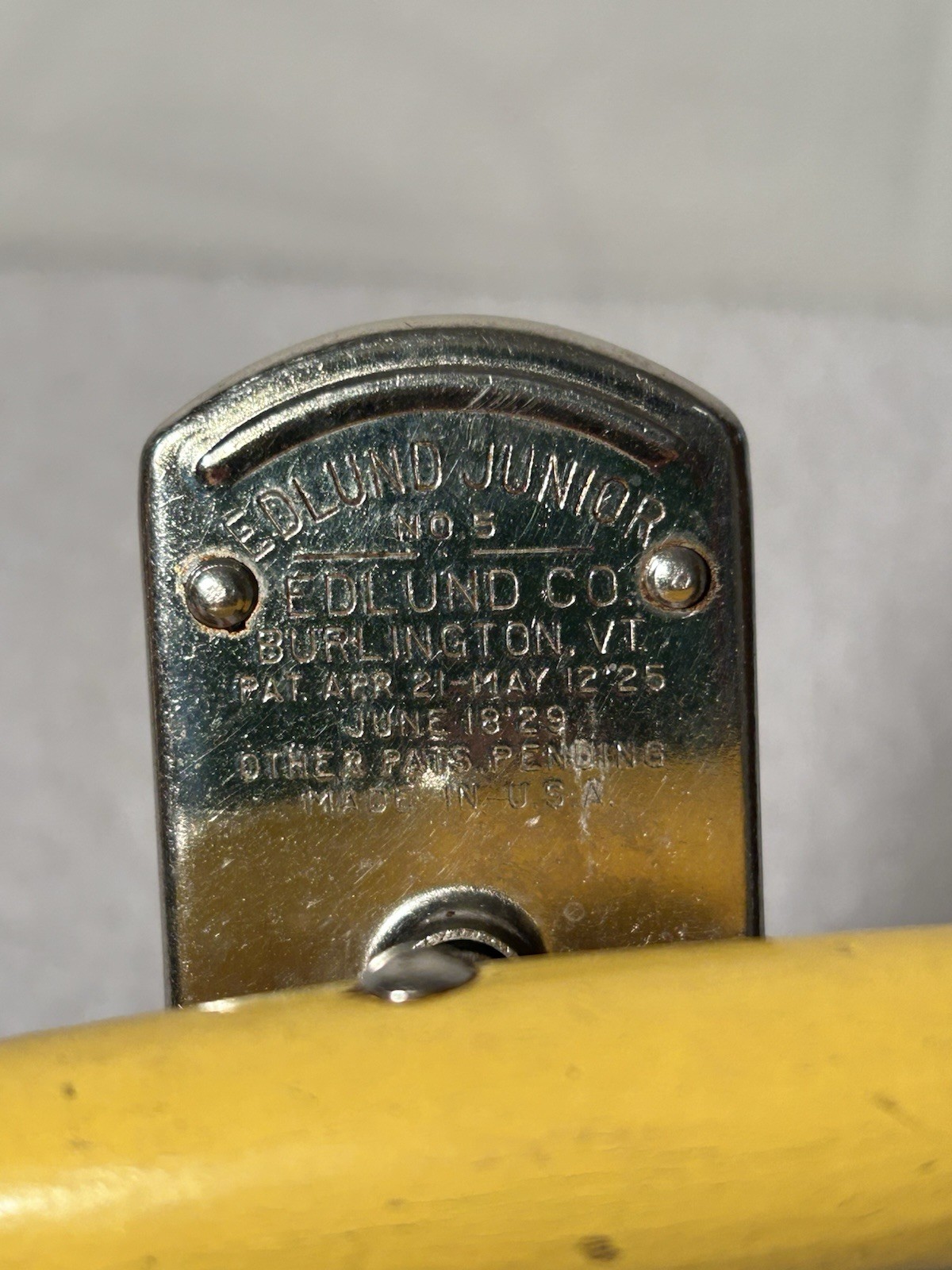 Antique 1920’s Edlund Junior No. 5 Yellow Hand Crank Can Opener U.S.A. Made