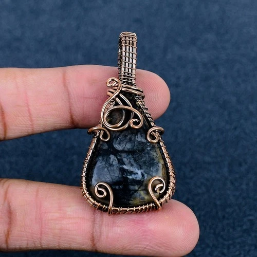 Natural Picasso Jasper Gemstone Pendant Pear Teardrop Copper Wire Wrap Jewelry - product listing photo