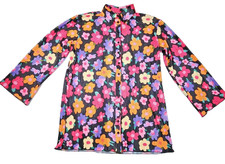 Boho Hippy Button Down Pleated Mini Shirt Dress Womens Small Long Sleeve Flowers