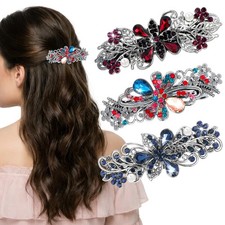 3Pcs Fancy Hair Clips For Women, Flower Rhinestone Hair Clips, Sparkly Bridal